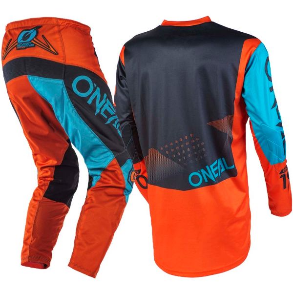 ONeal Element Factor Gray/Blue/Neon Hi-Viz Adult motocross MX off-road dirt bike Jersey Pants combo riding gear set Pants W32 / Jersey Medium
