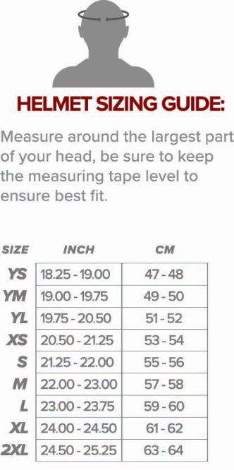 Kids Motorcycle Helmet Size Chart