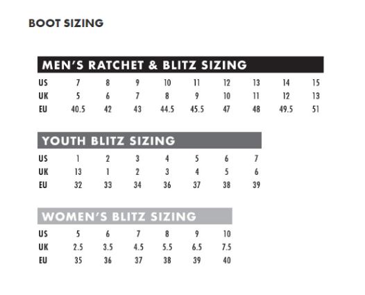 Thor Youth MX boot sizing chart | MOTODOMAINS